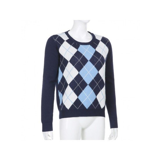 Preppy Style Rhombus Ladies Pullover Sweaters