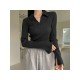 Trendy Solid Black Long Sleeve Tops