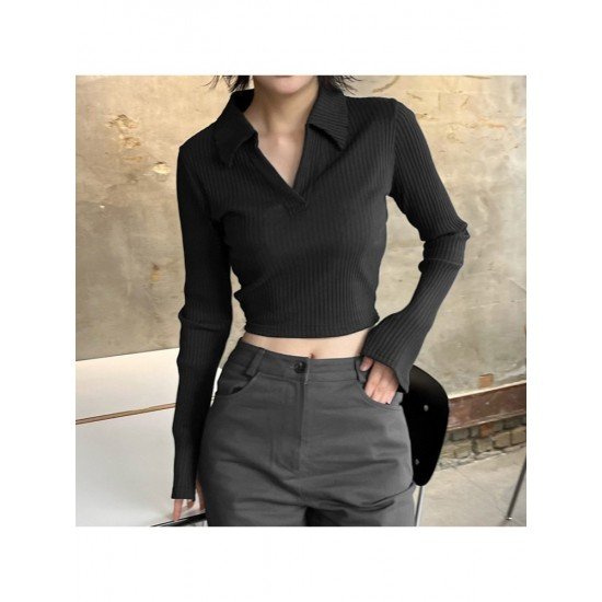 Trendy Solid Black Long Sleeve Tops