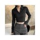 Trendy Solid Black Long Sleeve Tops