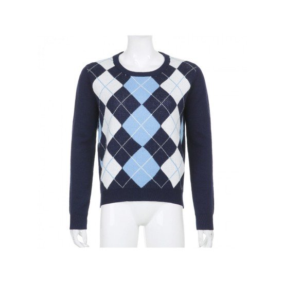 Preppy Style Rhombus Ladies Pullover Sweaters