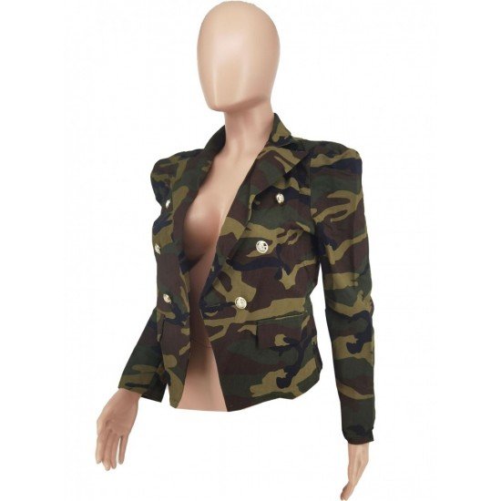 Camouflage Fall Women Long Sleeve Coats