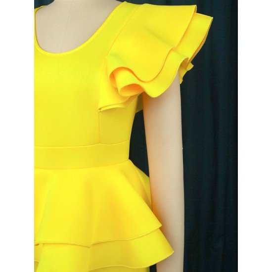  Pure Color Round Neck Women's Short Sleeve Dress