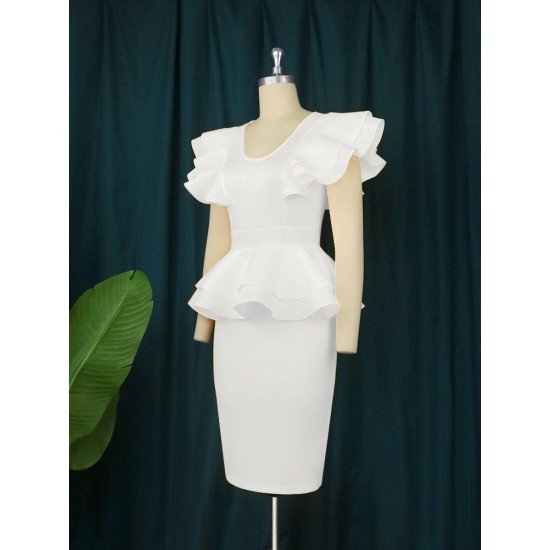  Pure Color Round Neck Women's Short Sleeve Dress