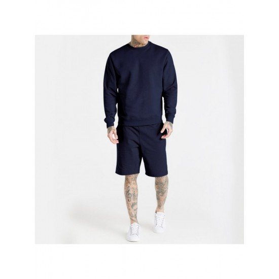  Pure Color Round Neck Men's Shorts Suit