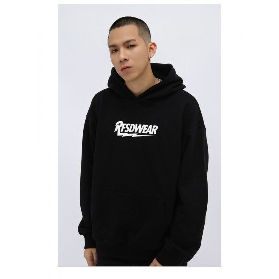 Fashionable Printed Hooded Collar Black Men Tops