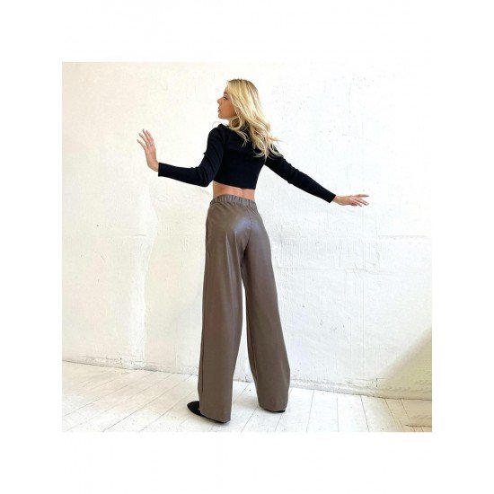  2022 PU Leather Pure Color Women's Pants