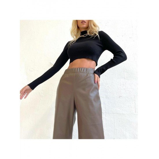  2022 PU Leather Pure Color Women's Pants