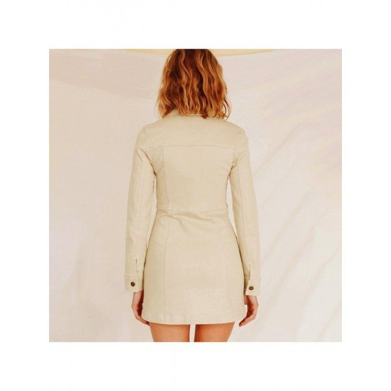 Fashion Solid Zipper Up Long Sleeve Short Dress