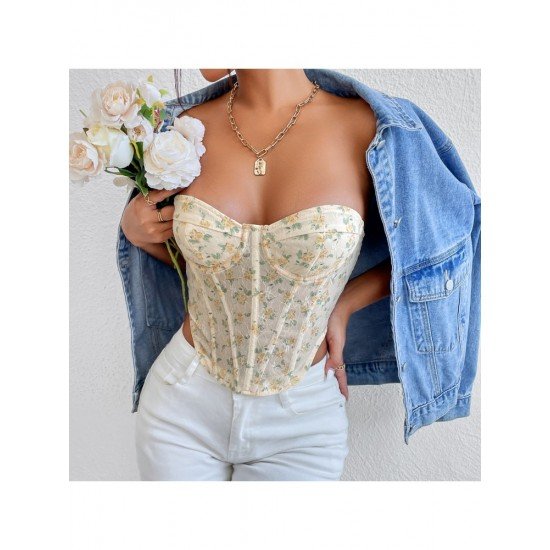  Spice Girl Backless Strapless Floral Fishbone Vest