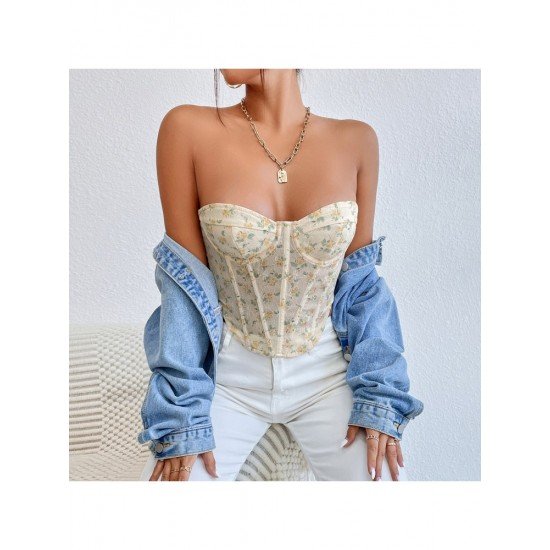  Spice Girl Backless Strapless Floral Fishbone Vest