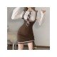 Preppy Style Patchwork Long Sleeve Ruched Short Dress