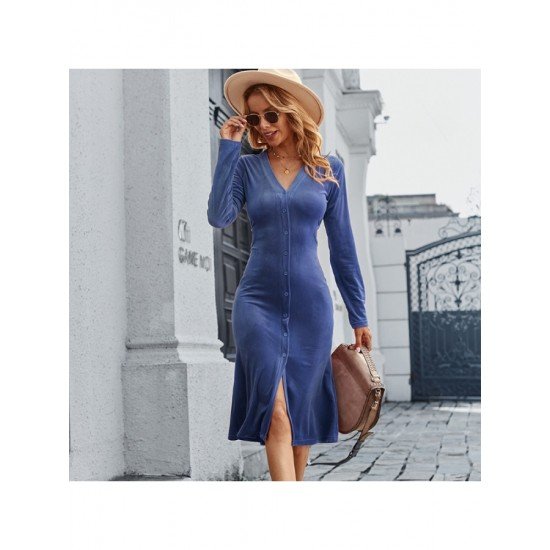 Casual Cut Out V Neck Long Sleeve Dress