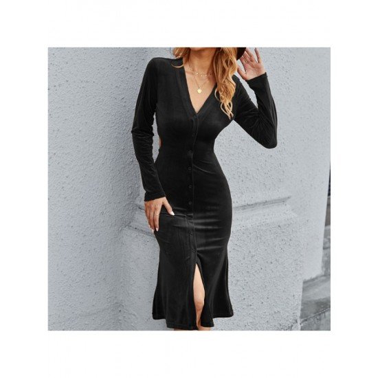 Casual Cut Out V Neck Long Sleeve Dress