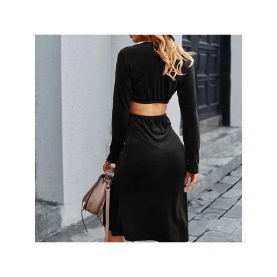 Casual Cut Out V Neck Long Sleeve Dress