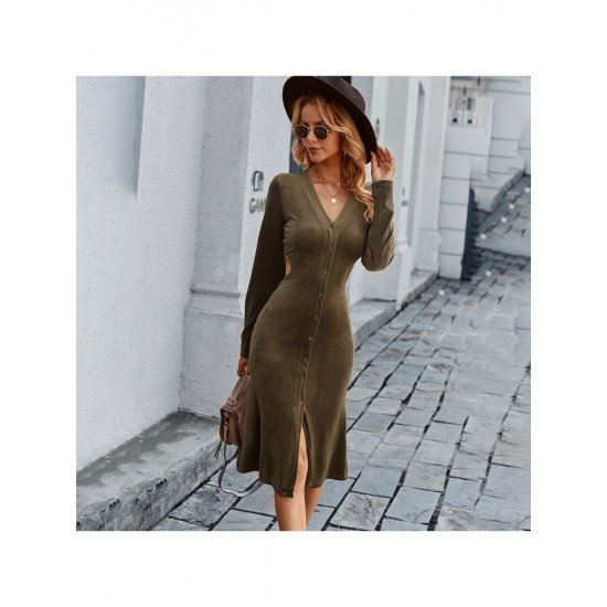 Casual Cut Out V Neck Long Sleeve Dress