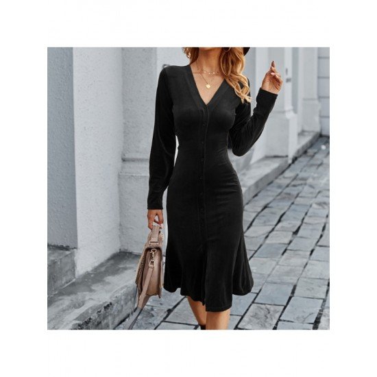 Casual Cut Out V Neck Long Sleeve Dress