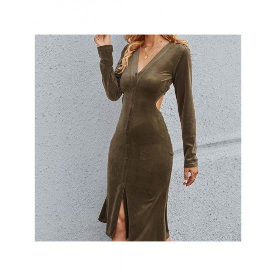 Casual Cut Out V Neck Long Sleeve Dress