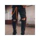  Fashion Pure Color Ripped Chain Men's Denim Jeans