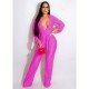  Fashion Casual Pure Color Women's Long Sleeve Jumpsuit