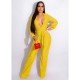  Fashion Casual Pure Color Women's Long Sleeve Jumpsuit