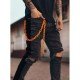  Fashion Pure Color Ripped Chain Men's Denim Jeans