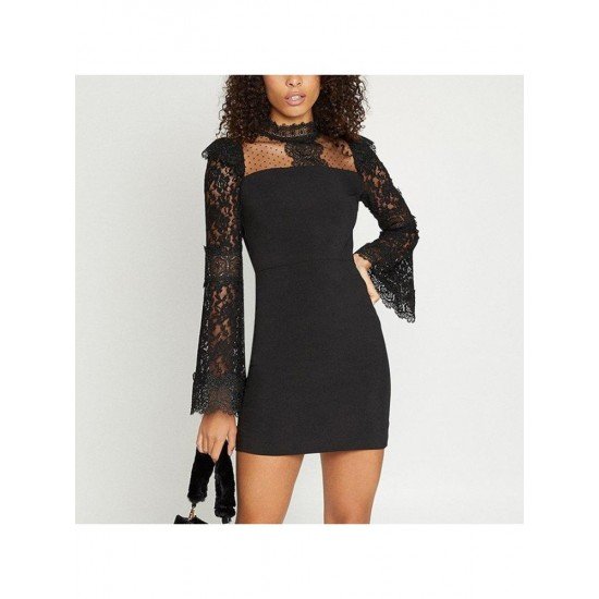  2022 Sexy Lace Flare Sleeve Women's Short Dress