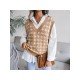 V Neck Houndstooth Sleeveless Sweater Vest For Women