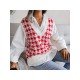 V Neck Houndstooth Sleeveless Sweater Vest For Women