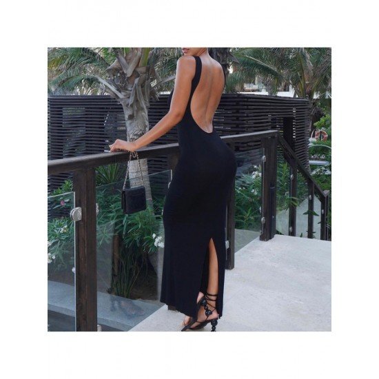 Backless White Slit Maxi Dresses For Women