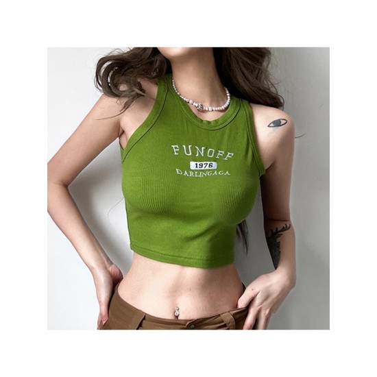 Letter Embroidery Cropped Tank Tops For Ladies