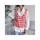 V Neck Houndstooth Sleeveless Sweater Vest For Women