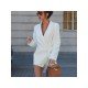 Tie Wrap Zipper Up White Ladies Long Sleeve Blazer Dress