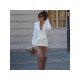 Tie Wrap Zipper Up White Ladies Long Sleeve Blazer Dress