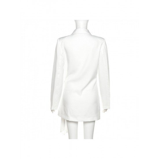 Tie Wrap Zipper Up White Ladies Long Sleeve Blazer Dress