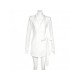 Tie Wrap Zipper Up White Ladies Long Sleeve Blazer Dress