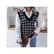 V Neck Houndstooth Sleeveless Sweater Vest For Women