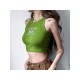 Letter Embroidery Cropped Tank Tops For Ladies