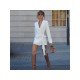 Tie Wrap Zipper Up White Ladies Long Sleeve Blazer Dress