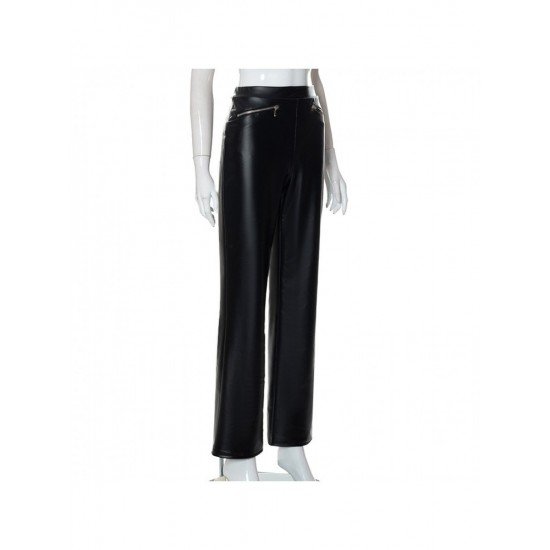  2022 PU Leather Zipper Women's Long Pants