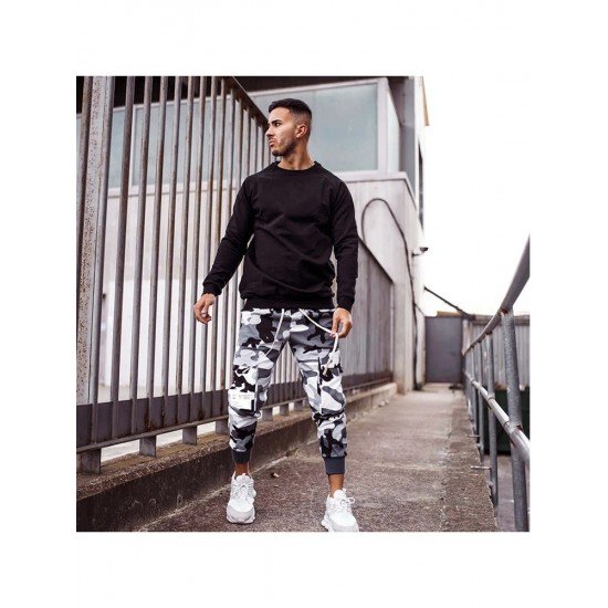 Camouflage N Pockets Solid Long Pant Trousers For Men