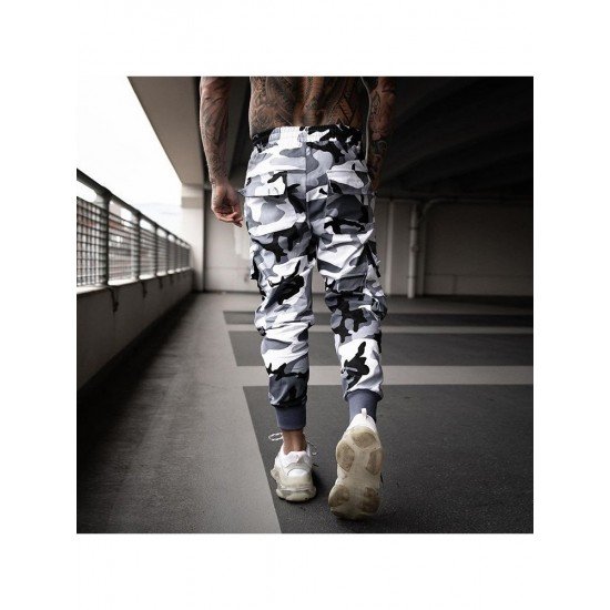 Camouflage N Pockets Solid Long Pant Trousers For Men