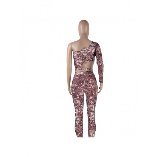  One Shoulder Printing Top And Skinny Trousers Sets