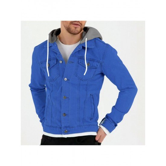  Leisure Hooded Pure Color Men's Jacket