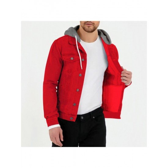  Leisure Hooded Pure Color Men's Jacket