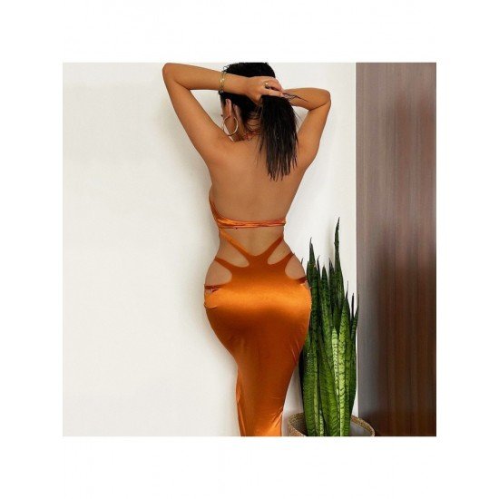  Sexy Halter Hollowed Out Backless Women's Sleeveless Dress