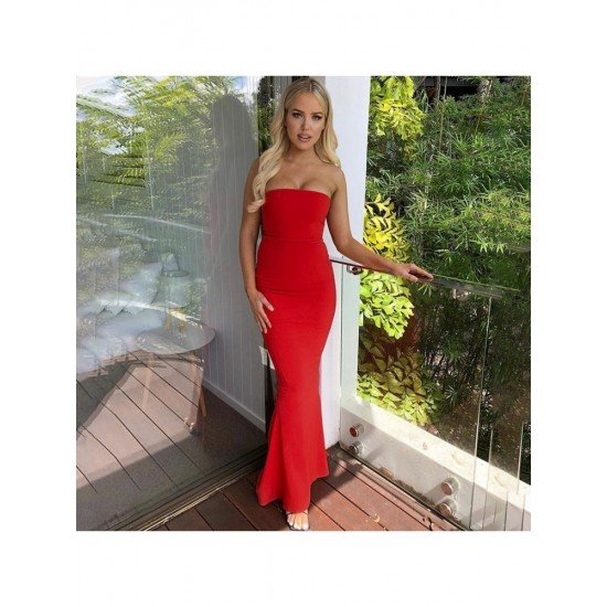  Pure Color Backless Strapless Women's Sleeveless Dress