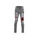 Plaid Patchwork Ripped Pencil Jeans For Men