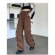 Casual Vintage Drawstring Loose Black Cargo Trousers