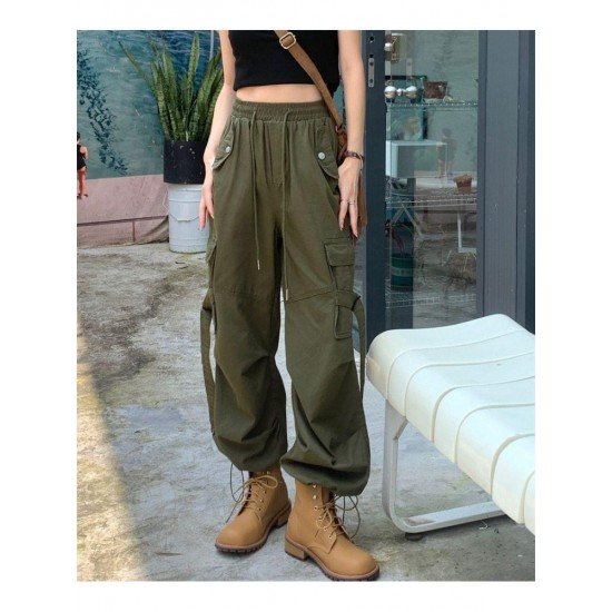 Casual Vintage Drawstring Loose Black Cargo Trousers